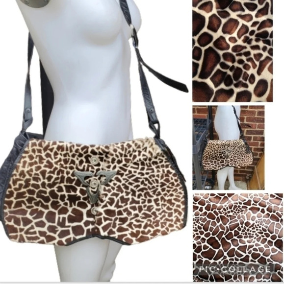 1990s ginormous Pony‎ Hair Giraffe print tote - Picture 1 of 9